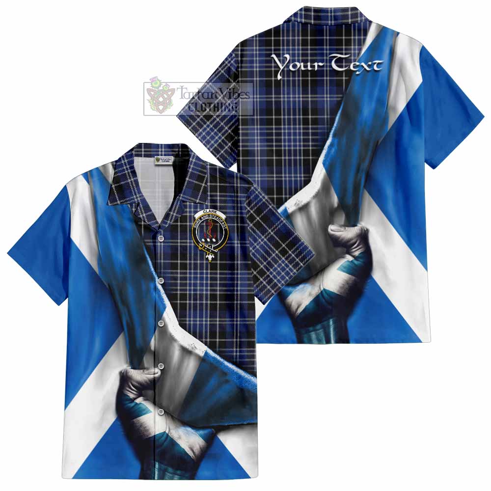 Tartan Vibes Clothing Clark (Clarke) Tartan Short Sleeve Button Shirt with Family Crest Scotland Patriotic Style