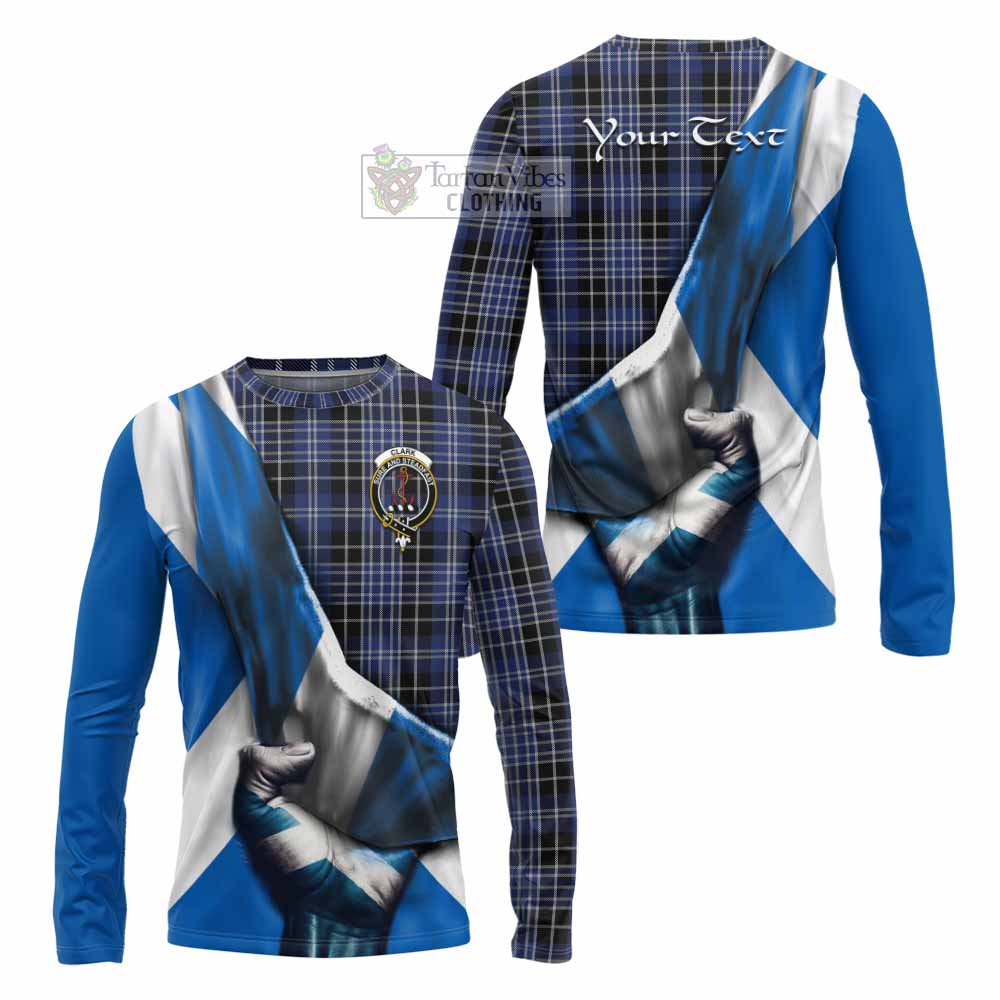 Tartan Vibes Clothing Clark (Clarke) Tartan Long Sleeve T-Shirt with Family Crest Scotland Patriotic Style