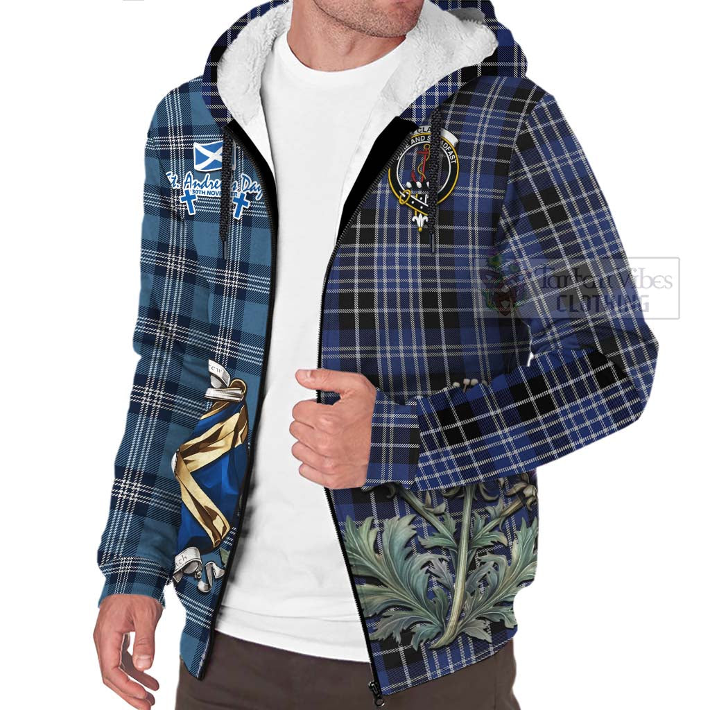 Tartan Vibes Clothing Clark (Clarke) Tartan Sherpa Hoodie Happy St. Andrew's Day Half Tartan Style