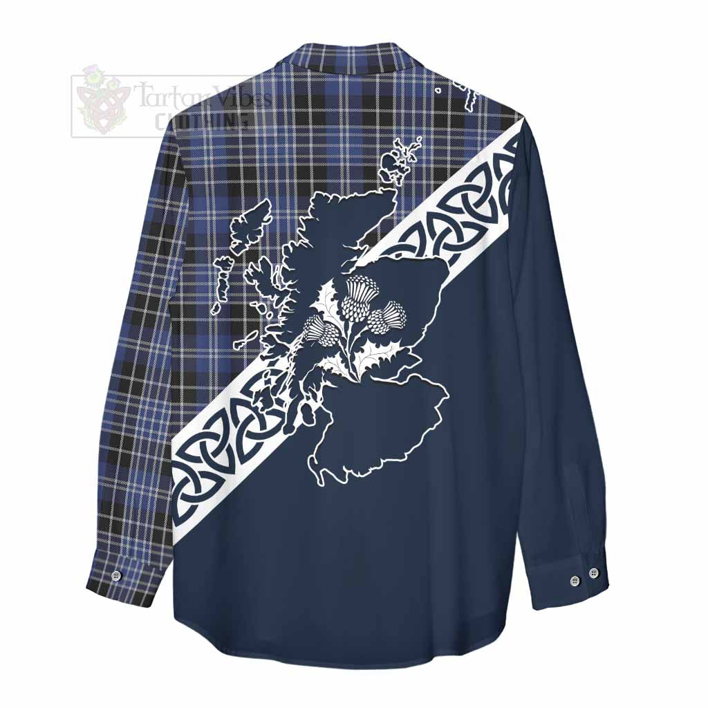 Tartan Vibes Clothing Clark (Clarke) Tartan Women's Casual Shirt Featuring Thistle and Scotland Map