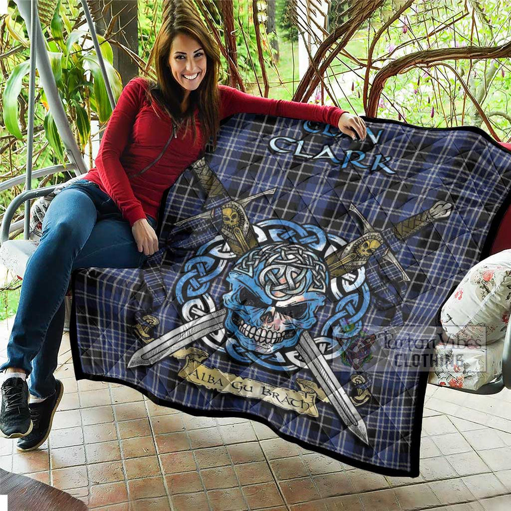 Tartan Vibes Clothing Clark (Clarke) Tartan Quilt with Celtic Skull Alba Gu Brath Style