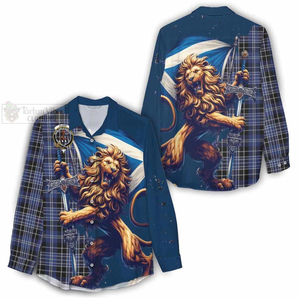 Tartan Vibes Clothing Clark (Clarke) Tartan Family Crest Women's Casual Shirt with Scottish Majestic Lion