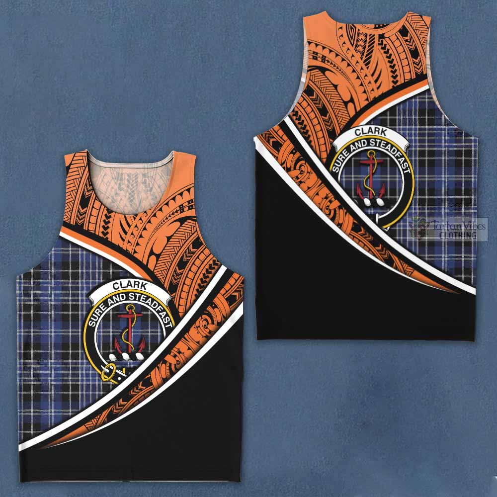 Tartan Vibes Clothing Clark (Clarke) Crest Tartan Men's Tank Top with Maori Tattoo Style - Orange Version