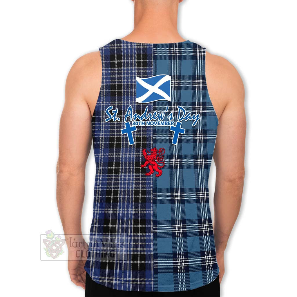 Tartan Vibes Clothing Clark (Clarke) Tartan Men's Tank Top Happy St. Andrew's Day Half Tartan Style