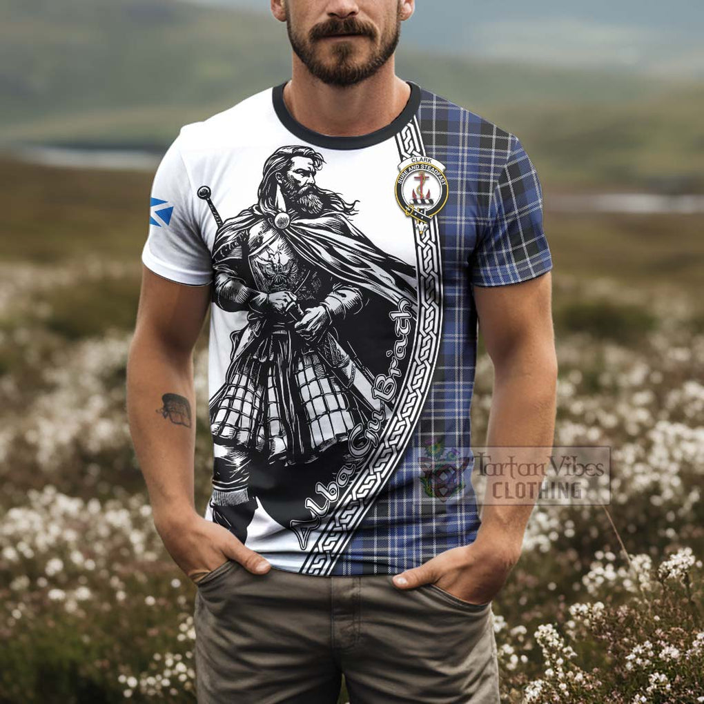 Tartan Vibes Clothing Clark (Clarke) Tartan Clan Crest T-Shirt with Highlander Warrior Celtic Style