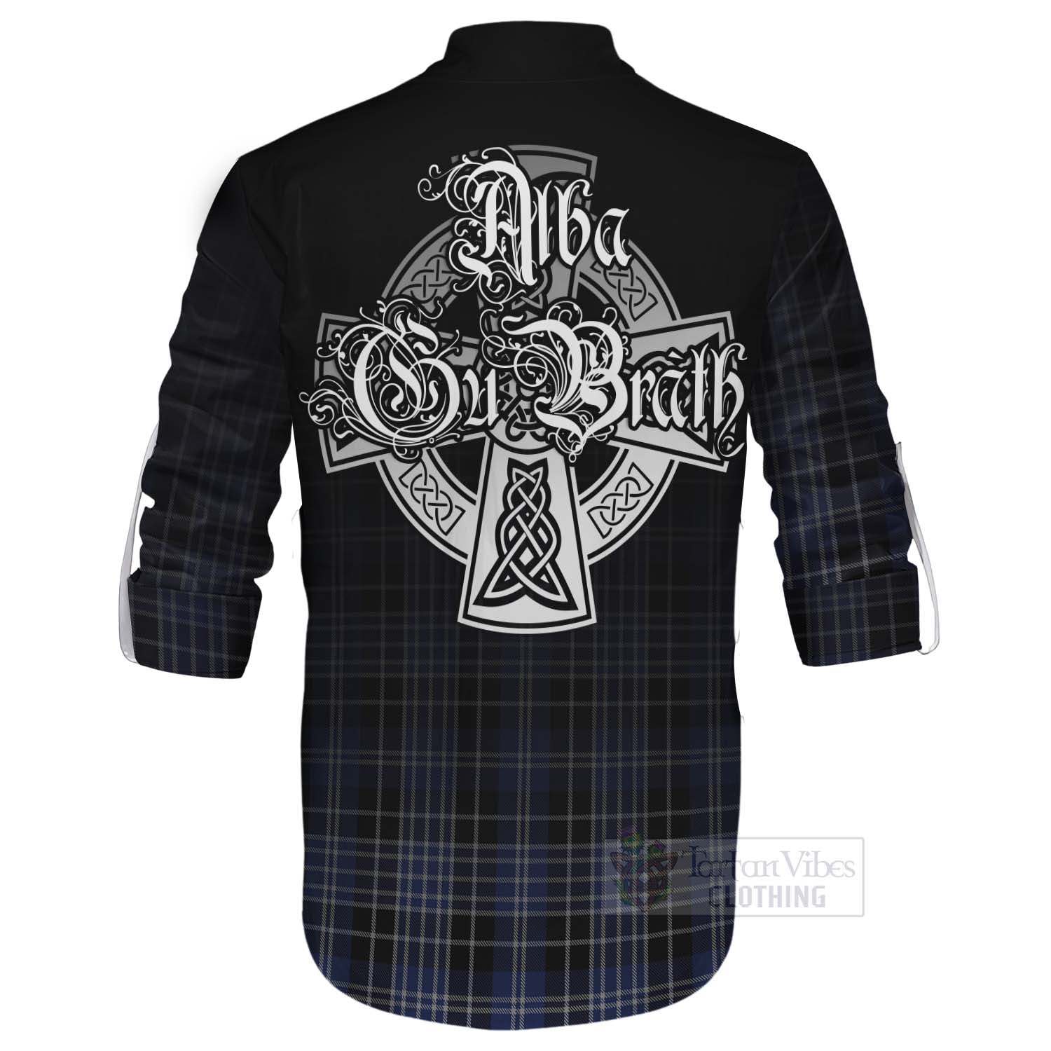 Tartan Vibes Clothing Clark (Clarke) Tartan Ghillie Kilt Shirt Featuring Alba Gu Brath Family Crest Celtic Inspired