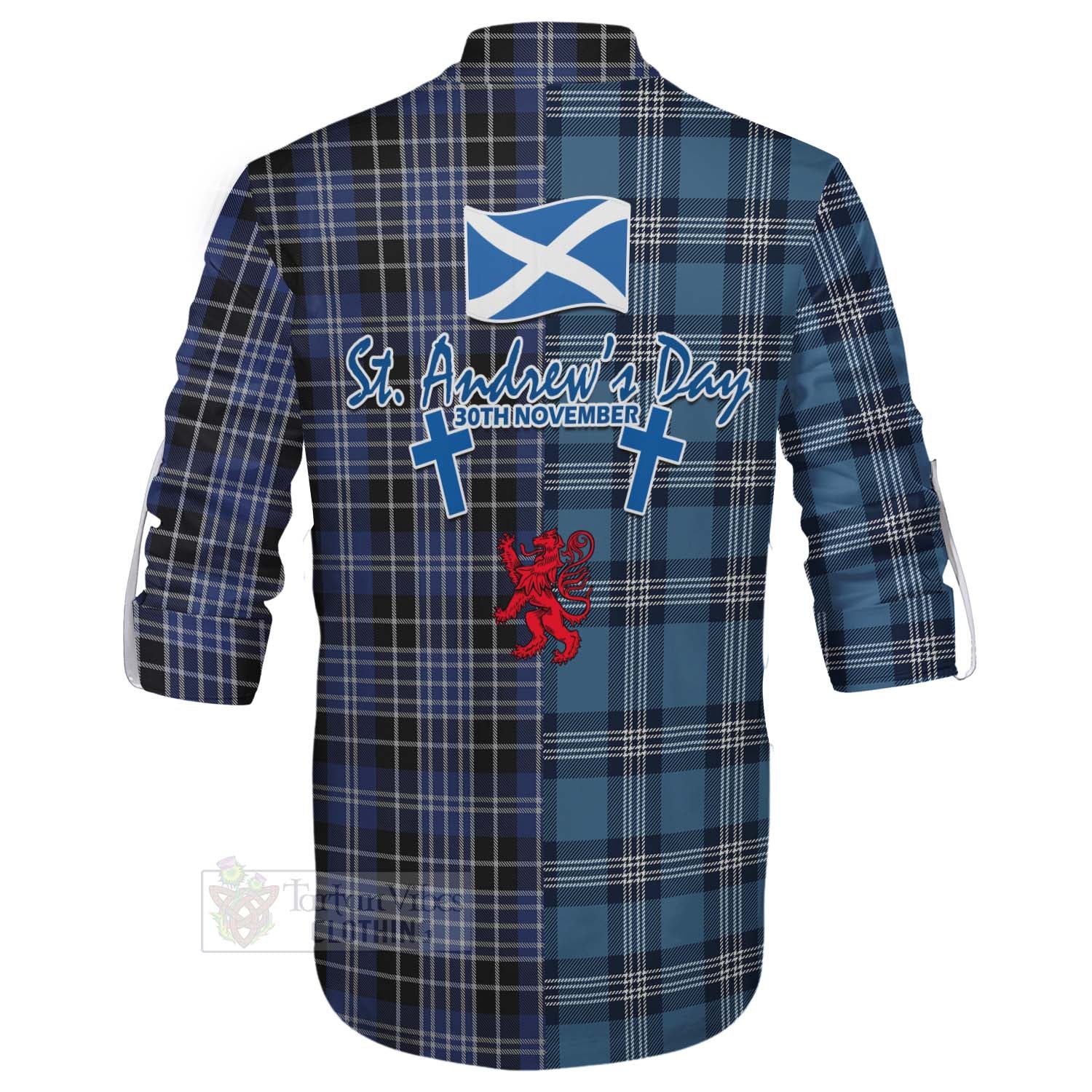 Tartan Vibes Clothing Clark (Clarke) Tartan Ghillie Kilt Shirt Happy St. Andrew's Day Half Tartan Style