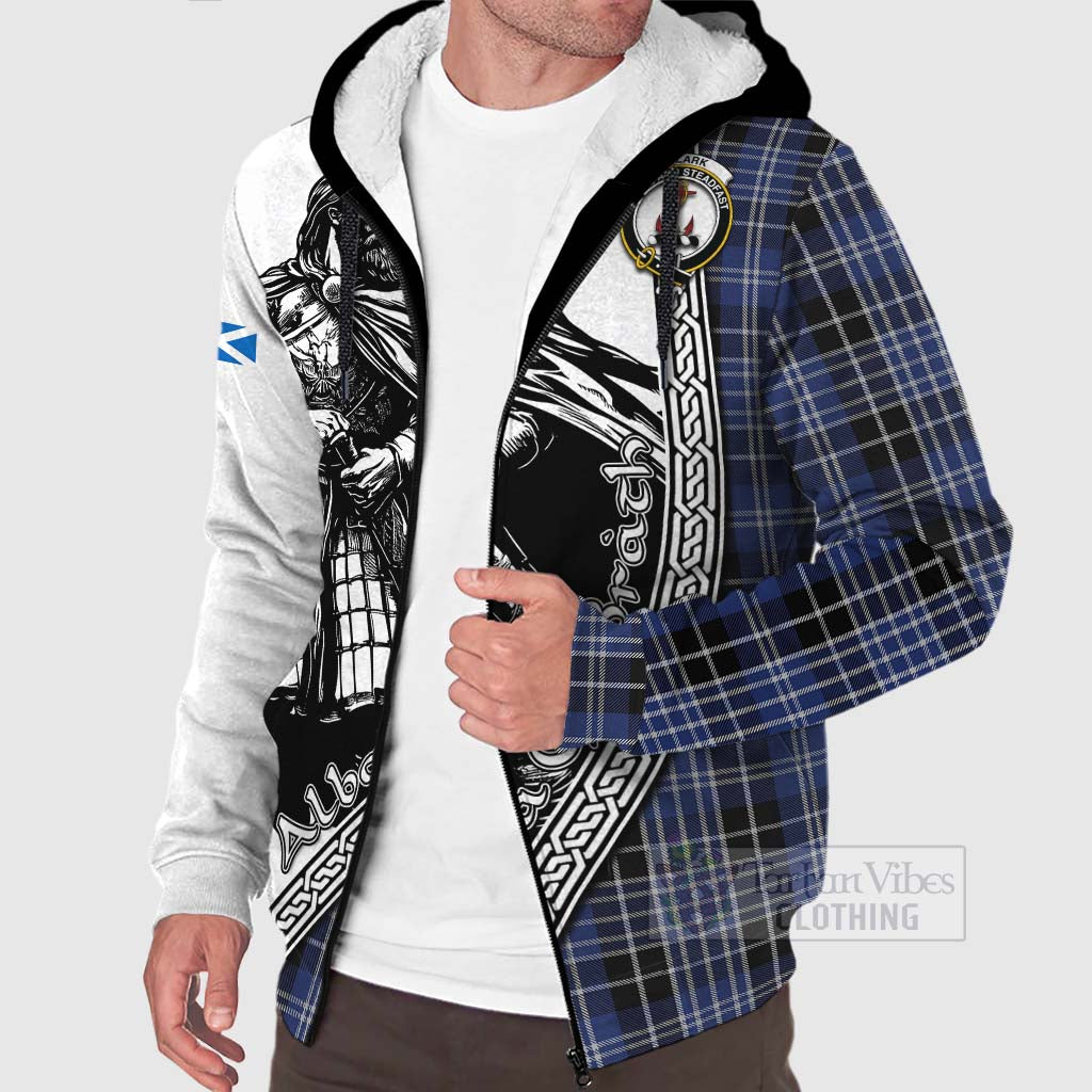 Tartan Vibes Clothing Clark (Clarke) Tartan Clan Crest Sherpa Hoodie with Highlander Warrior Celtic Style