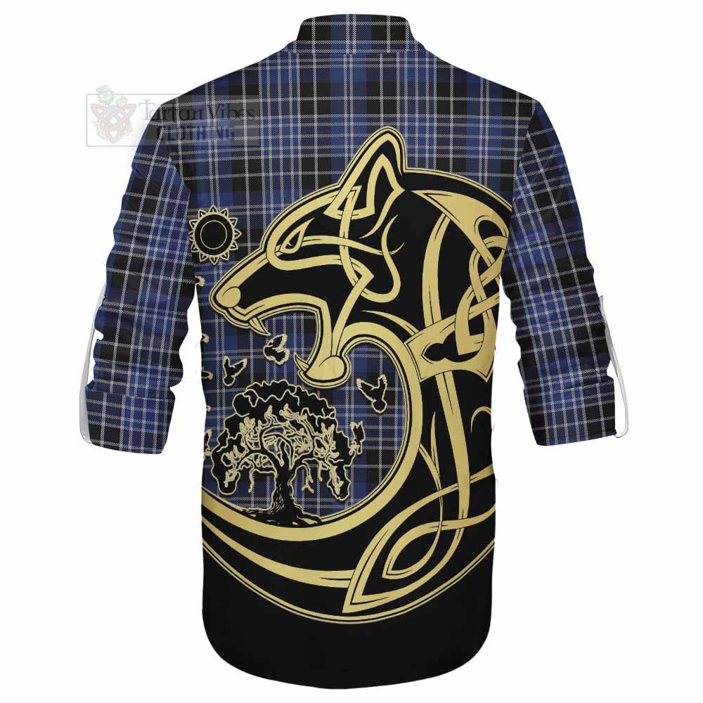 Tartan Vibes Clothing Clark (Clarke) Tartan Ghillie Kilt Shirt with Family Crest Celtic Wolf Style