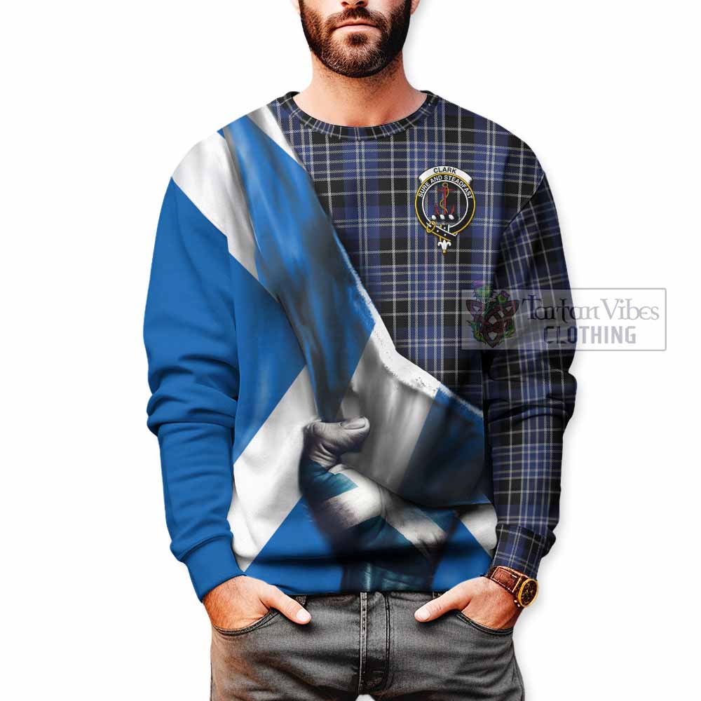 Tartan Vibes Clothing Clark (Clarke) Tartan Sweatshirt with Family Crest Scotland Patriotic Style