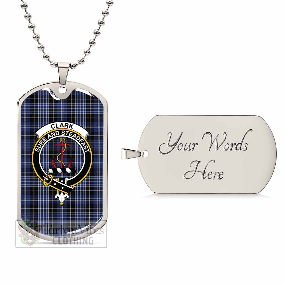 Tartan Vibes Clothing Clark (Clarke) Tartan Dog Tag Necklace with Family Crest