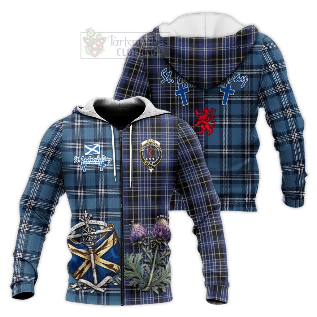 Tartan Vibes Clothing Clark (Clarke) Tartan Knitted Hoodie Happy St. Andrew's Day Half Tartan Style