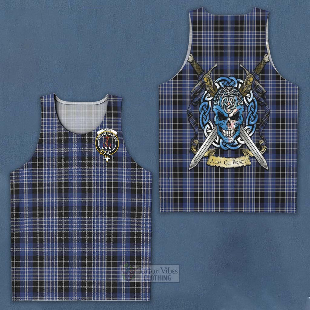 Tartan Vibes Clothing Clark (Clarke) Tartan Men's Tank Top with Family Crest Celtic Skull Style