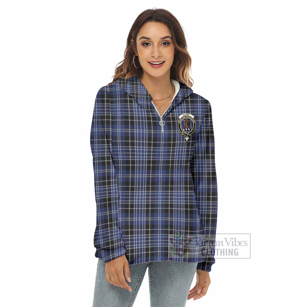 Tartan Vibes Clothing Clark (Clarke) Tartan Crest Women's Borg  Half Zip Fleece Hoodie