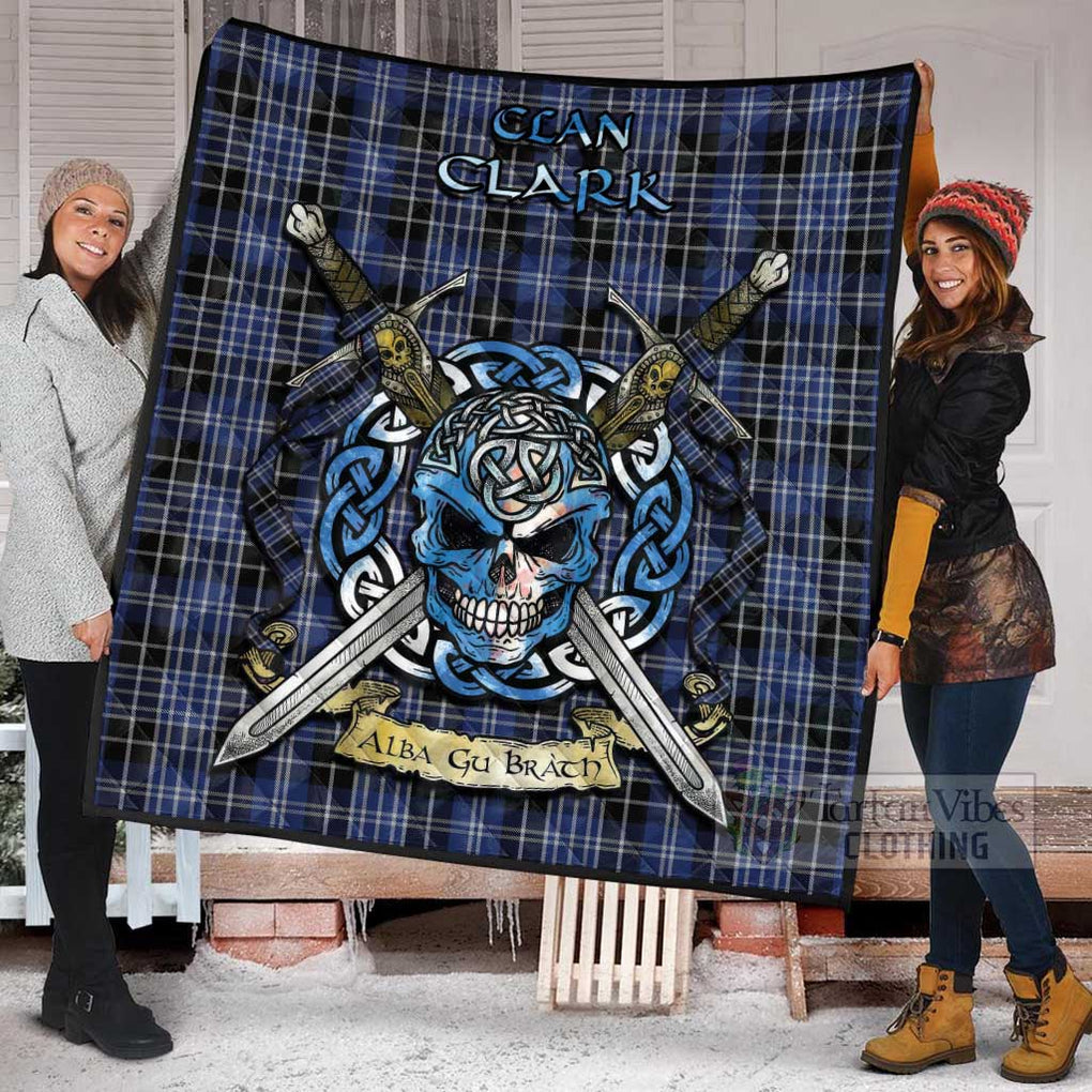 Tartan Vibes Clothing Clark (Clarke) Tartan Quilt with Celtic Skull Alba Gu Brath Style