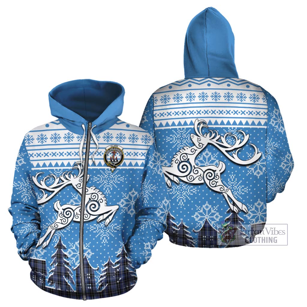 Tartan Vibes Clothing Clark (Clarke) Clan Christmas Cotton Hoodie Celtic Reindeer Style