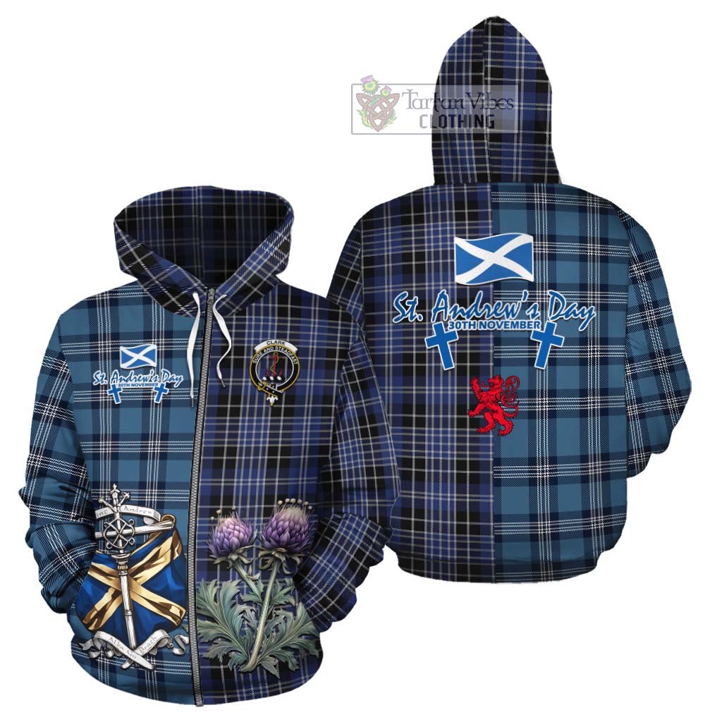 Tartan Vibes Clothing Clark (Clarke) Tartan Cotton Hoodie Happy St. Andrew's Day Half Tartan Style