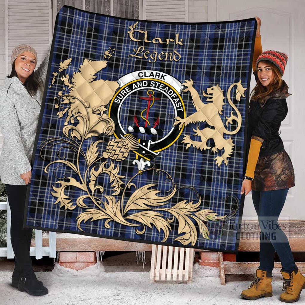 Tartan Vibes Clothing Clark (Clarke) Tartan Quilt with Family Crest and Scottish Symbol Style