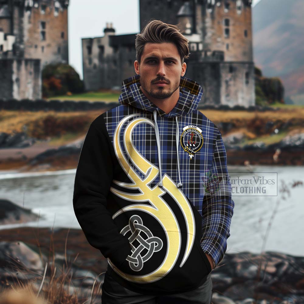 Tartan Vibes Clothing Clark (Clarke) Tartan Cotton Hoodie with Family Crest and Celtic Symbol Style