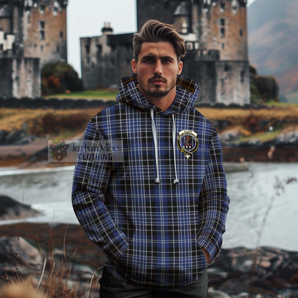 Tartan Vibes Clothing Clark (Clarke) Tartan Cotton Hoodie with Family Crest Celtic Skull Style