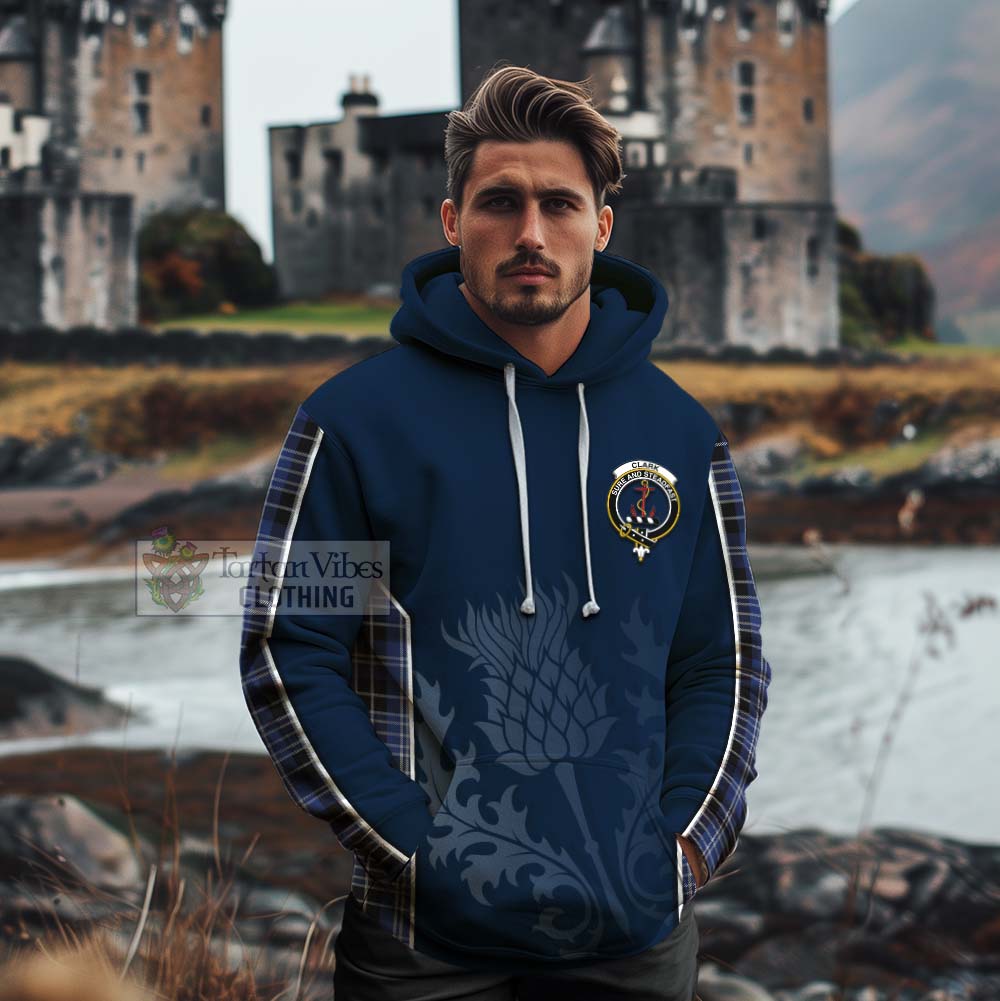 Tartan Vibes Clothing Clark (Clarke) Tartan Cotton Hoodie with Family Crest and Scottish Thistle Vibes Sport Style