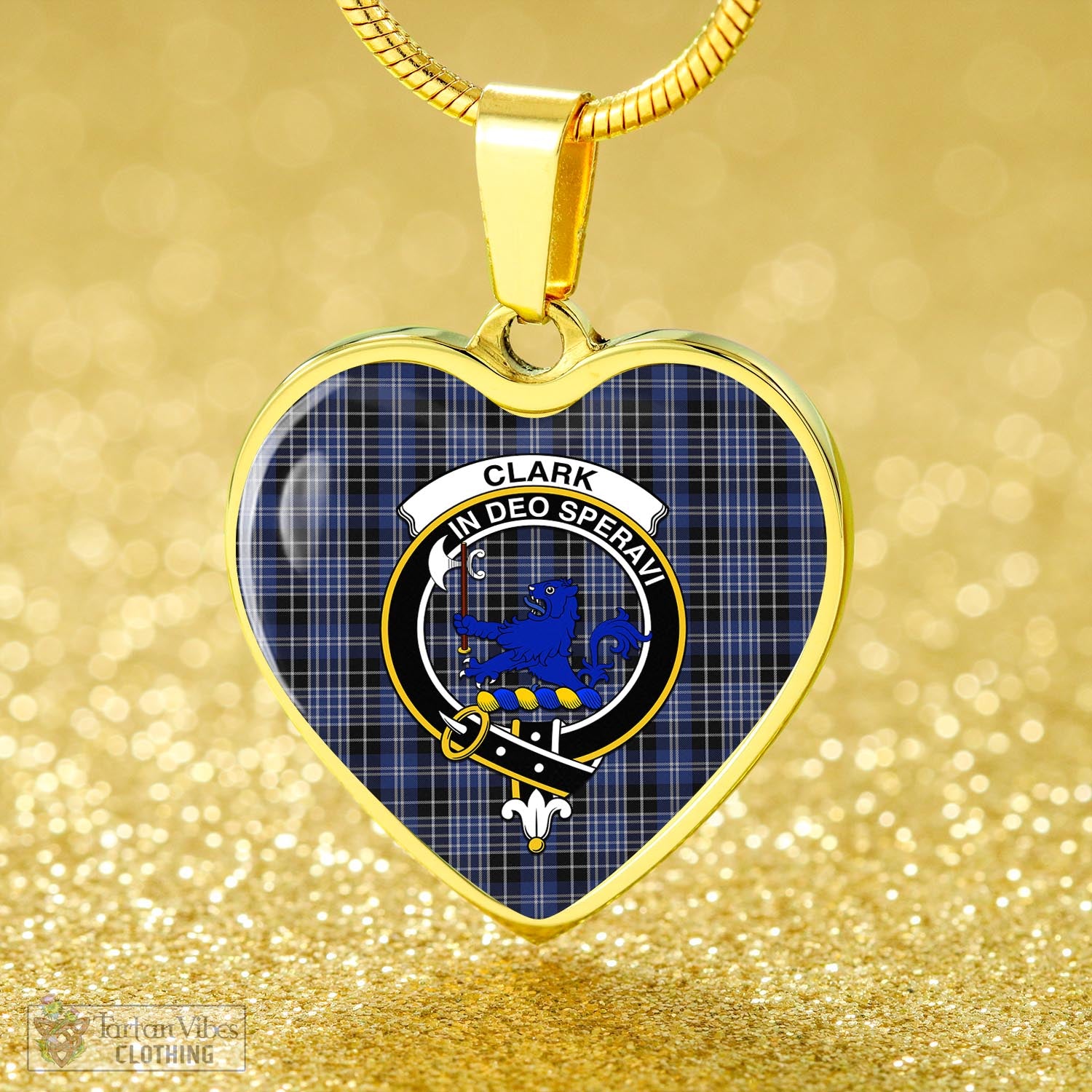 Tartan Vibes Clothing Clark (Lion) Tartan Heart Necklace with Family Crest