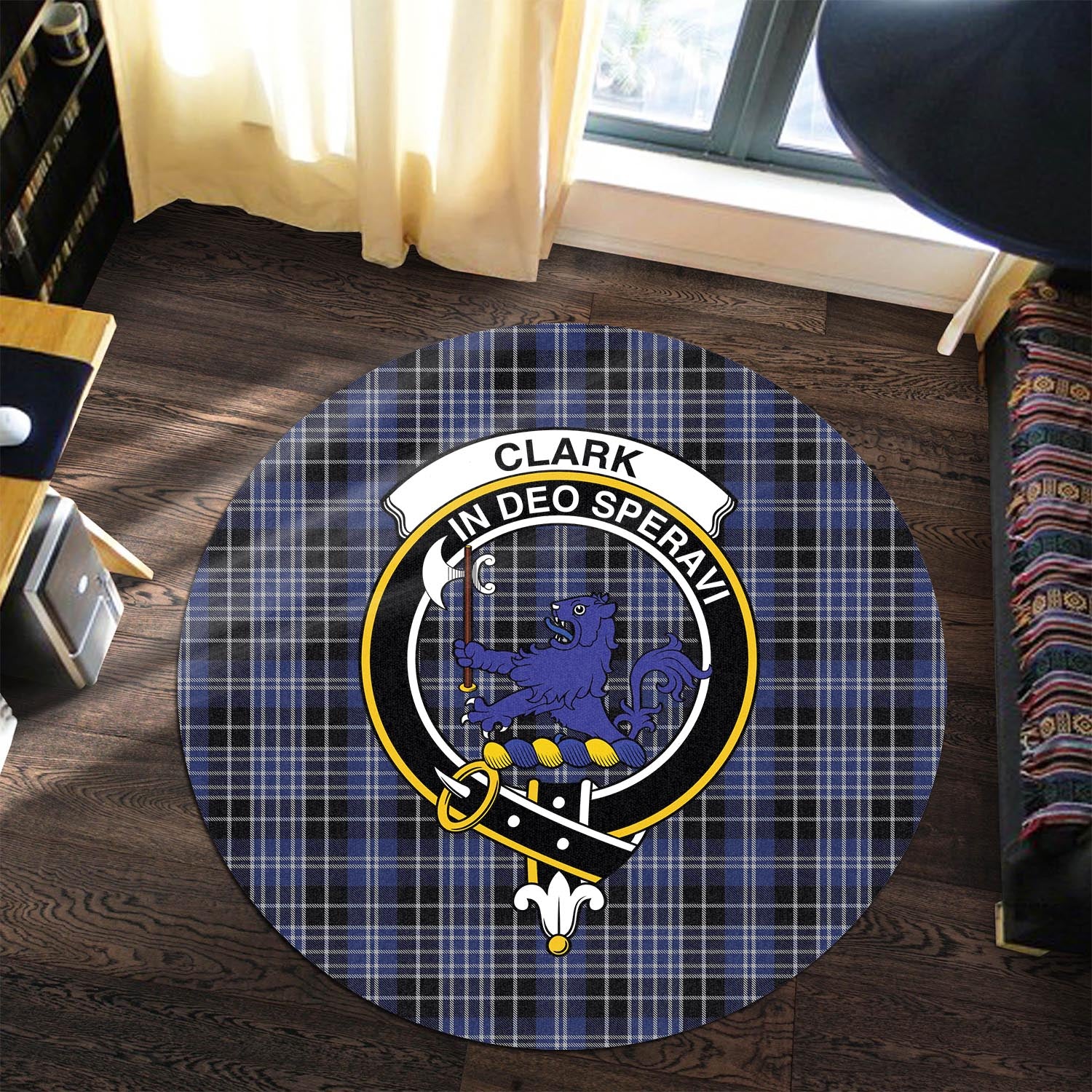 Clark (Lion) Tartan Round Rug with Family Crest - Tartanvibesclothing