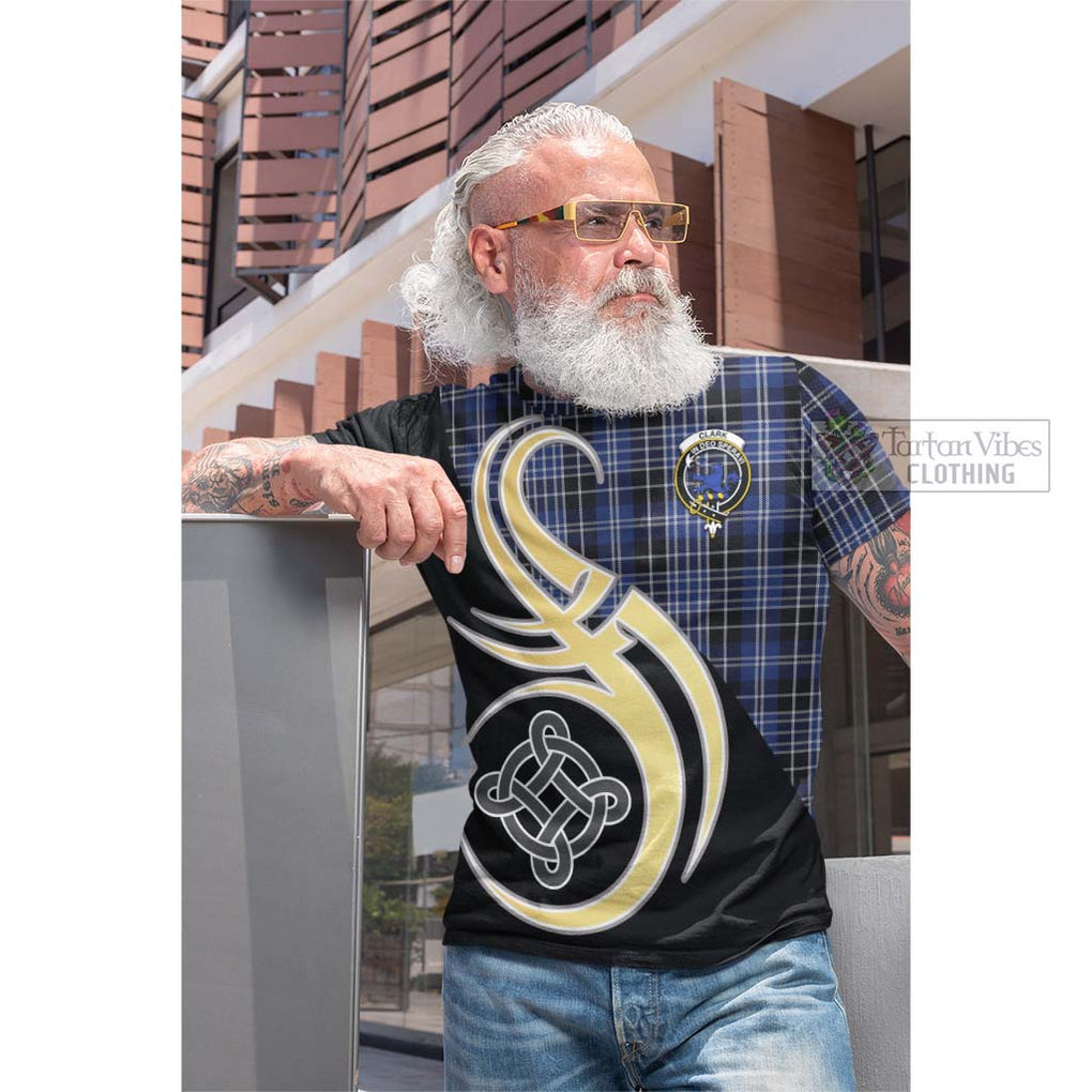 Tartan Vibes Clothing Clark (Lion) Tartan Cotton T-shirt with Family Crest and Celtic Symbol Style