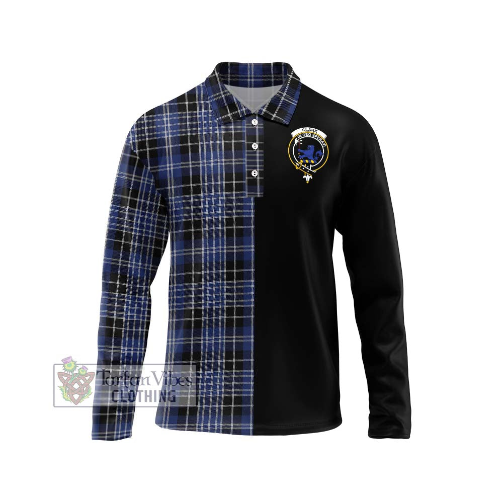 Clark (Lion) Tartan Long Sleeve Polo Shirt with Family Crest and Half Of Me Style Unisex - Tartanvibesclothing Shop