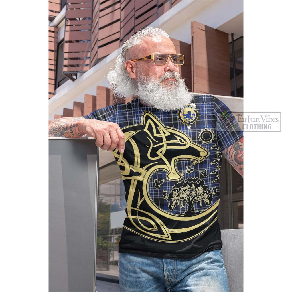 Tartan Vibes Clothing Clark (Lion) Tartan Cotton T-shirt with Family Crest Celtic Wolf Style