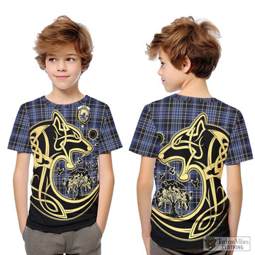 Clark (Lion) Tartan Kid T-Shirt with Family Crest Celtic Wolf Style