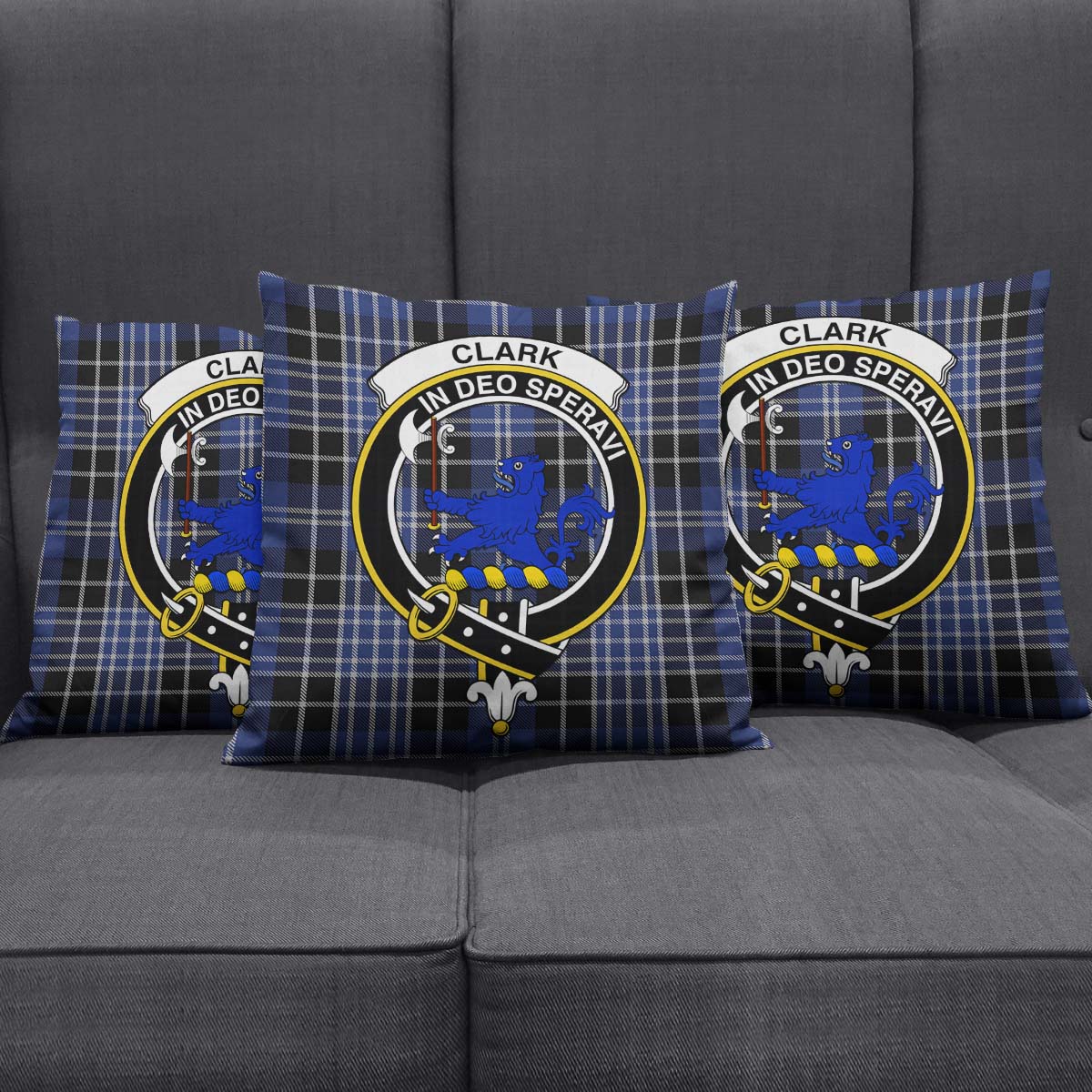 Clark (Lion) Tartan Pillow Cover with Family Crest Square Pillow Cover - Tartanvibesclothing