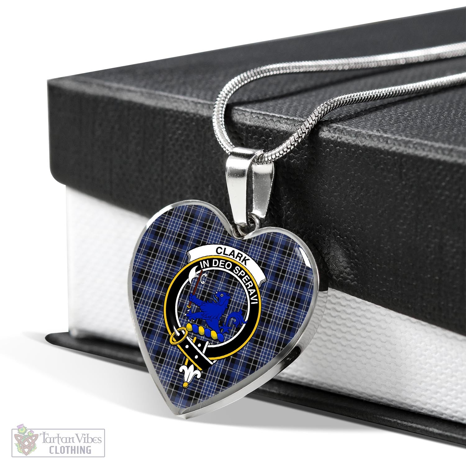 Tartan Vibes Clothing Clark (Lion) Tartan Heart Necklace with Family Crest