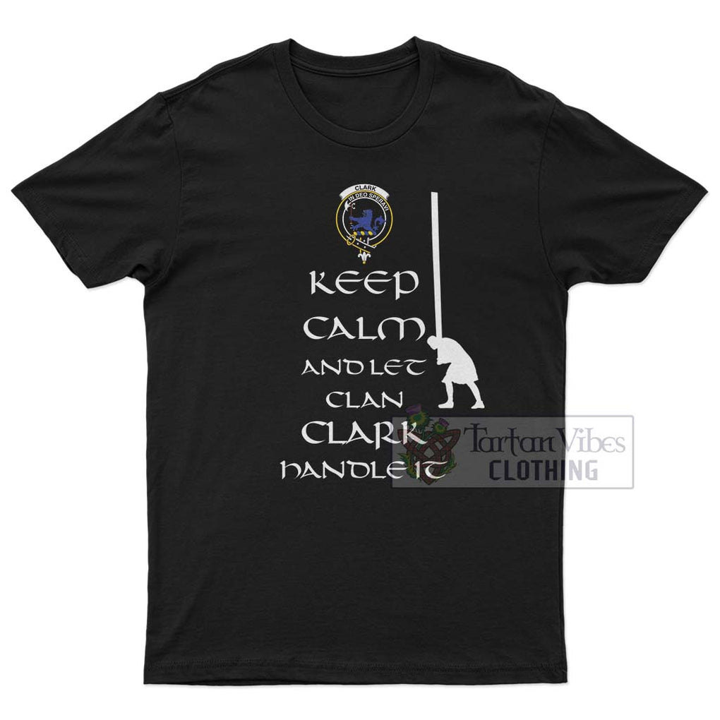 Clark (Lion) Clan Men's T-Shirt: Keep Calm and Let the Clan Handle It Caber Toss Highland Games Style White - 2D-tartanvibesclothing