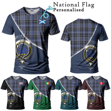 Clark (Lion) Tartan T-Shirt with Personalised National Flag and Family Crest Half Style