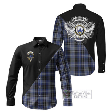 Clark (Lion) Tartan Long Sleeve Button Shirt with Family Crest and Military Logo Style