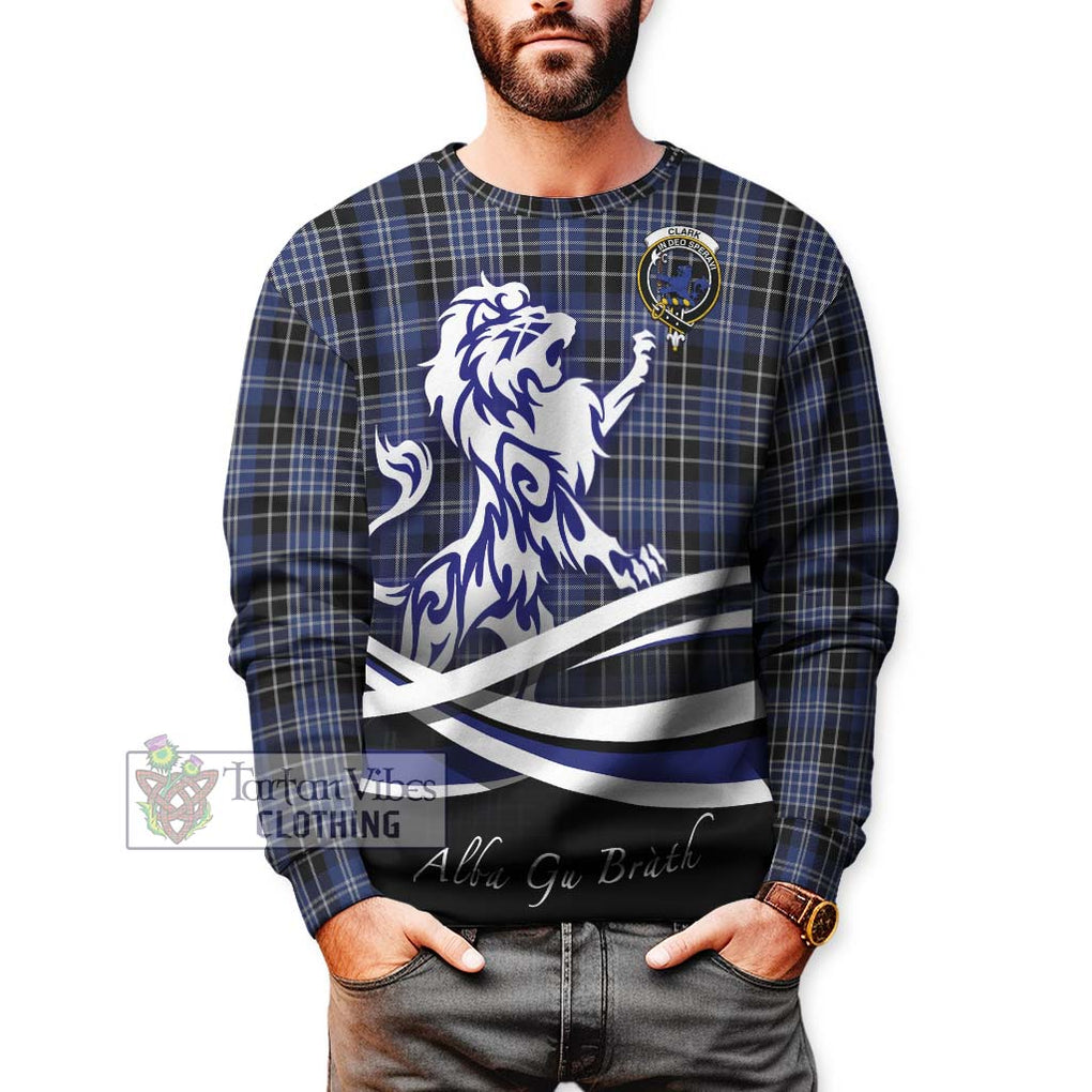 Clark (Lion) Tartan Sweatshirt with Alba Gu Brath Regal Lion Emblem Unisex - Tartanvibesclothing Shop