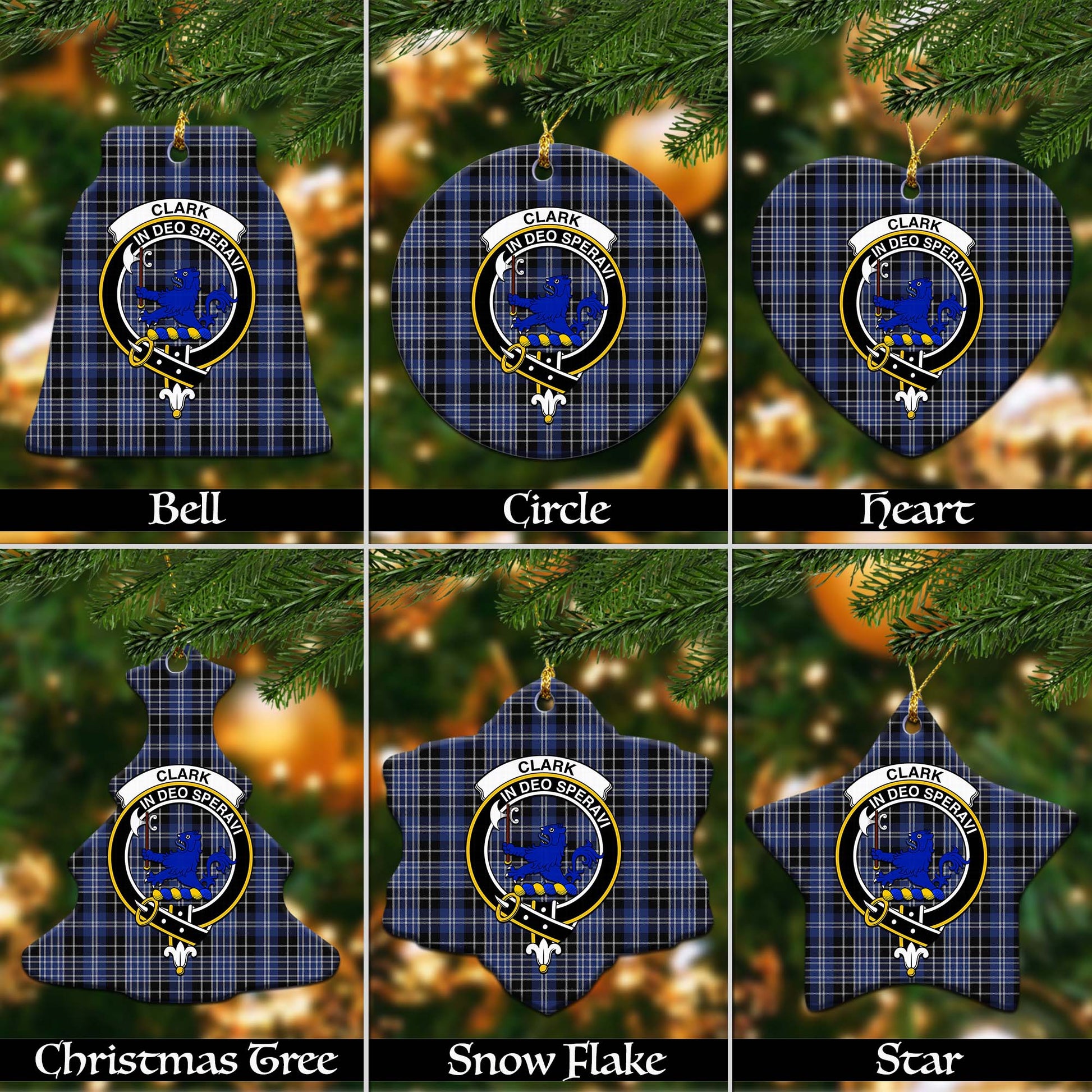 Clark (Lion) Tartan Christmas Ornaments with Family Crest Ceramic Bell Pack 1: ornament * 1 piece - Tartanvibesclothing