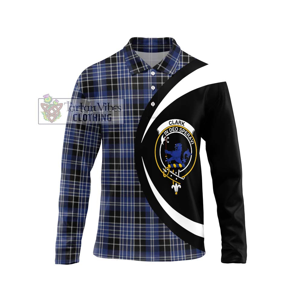 Clark (Lion) Tartan Long Sleeve Polo Shirt with Family Crest Circle Style Unisex - Tartan Vibes Clothing