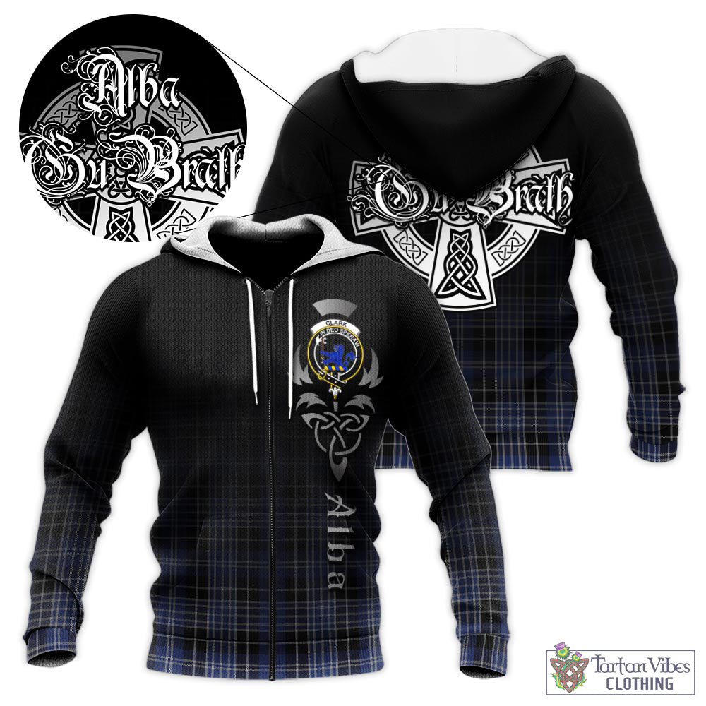 Tartan Vibes Clothing Clark (Lion) Tartan Knitted Hoodie Featuring Alba Gu Brath Family Crest Celtic Inspired