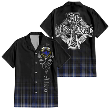 Clark (Lion) Tartan Short Sleeve Button Up Shirt Featuring Alba Gu Brath Family Crest Celtic Inspired