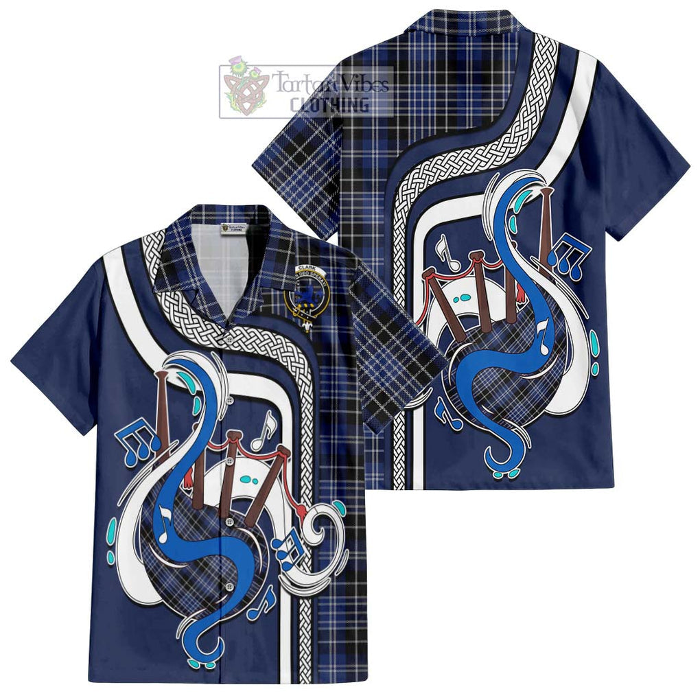 Clark (Lion) Tartan Short Sleeve Button Shirt with Epic Bagpipe Style Kid - Tartanvibesclothing Shop