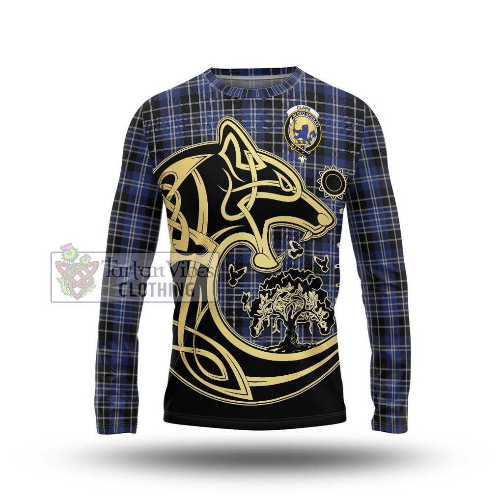 Clark (Lion) Tartan Long Sleeve T-Shirt with Family Crest Celtic Wolf Style Unisex - Tartan Vibes Clothing