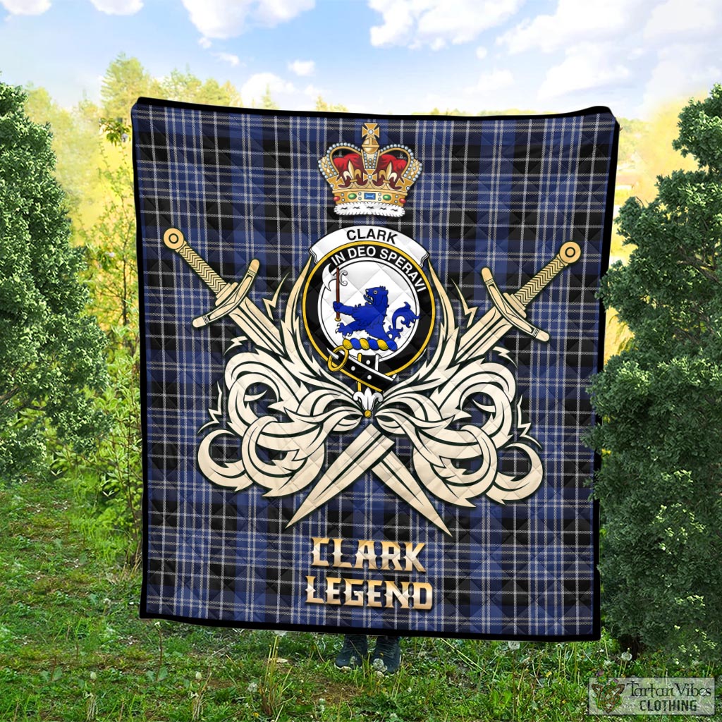 Tartan Vibes Clothing Clark (Lion) Tartan Quilt with Clan Crest and the Golden Sword of Courageous Legacy