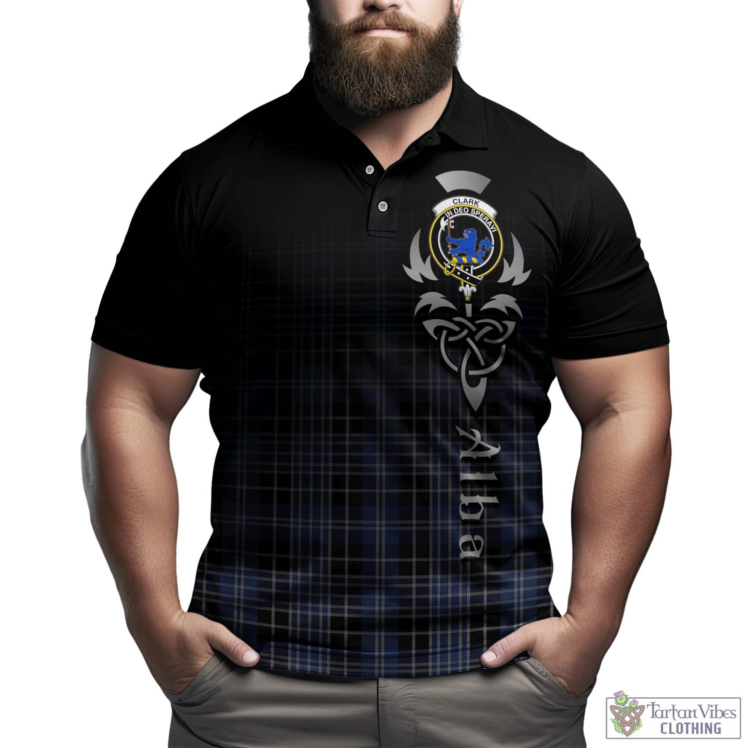 Tartan Vibes Clothing Clark (Lion) Tartan Polo Shirt Featuring Alba Gu Brath Family Crest Celtic Inspired