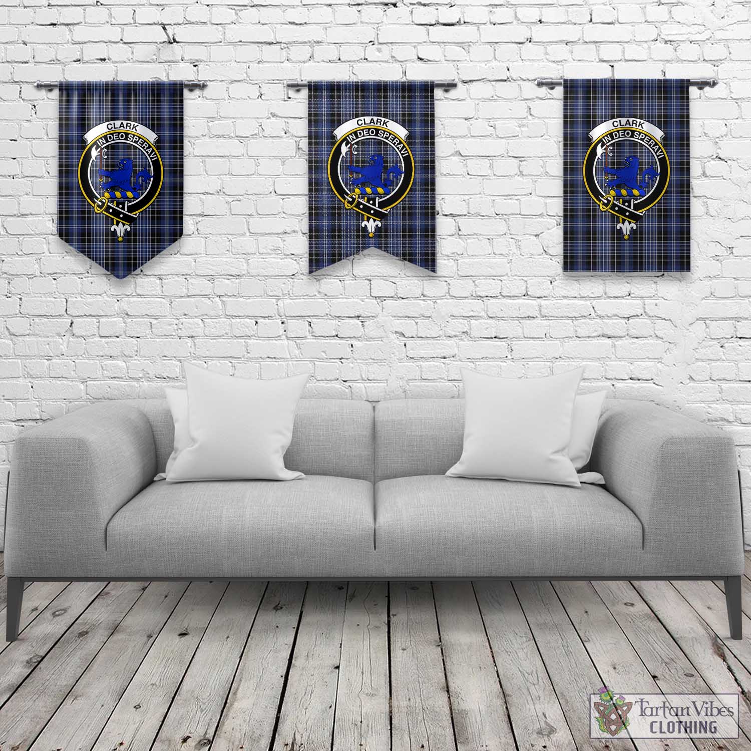 Tartan Vibes Clothing Clark (Lion) Tartan Gonfalon, Tartan Banner with Family Crest