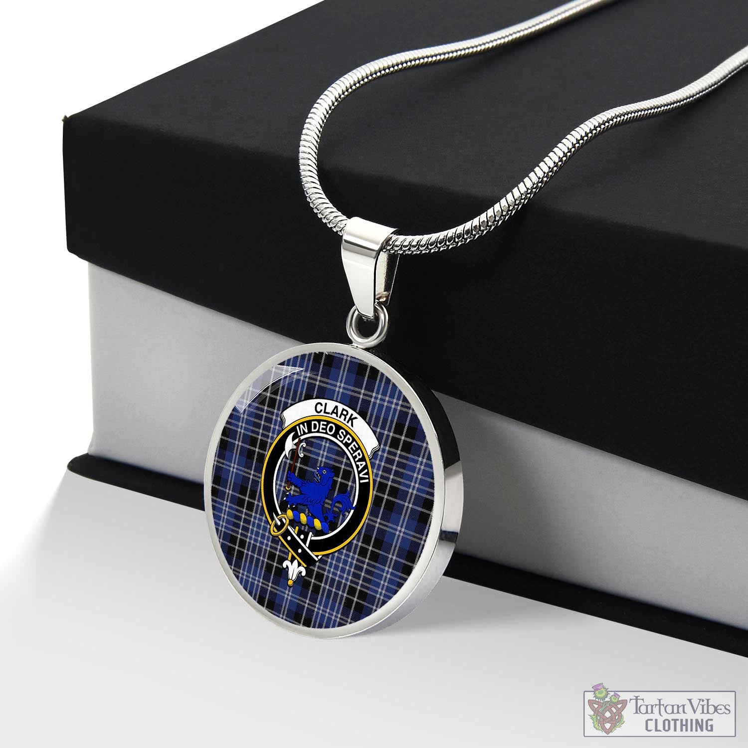 Tartan Vibes Clothing Clark (Lion) Tartan Circle Necklace with Family Crest