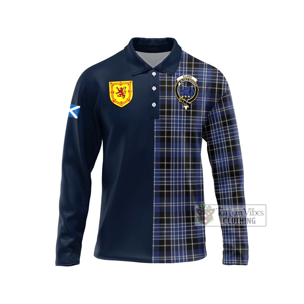 Tartan Vibes Clothing Clark (Lion) Tartan Long Sleeve Polo Shirt with Scottish Lion Royal Arm Half Style