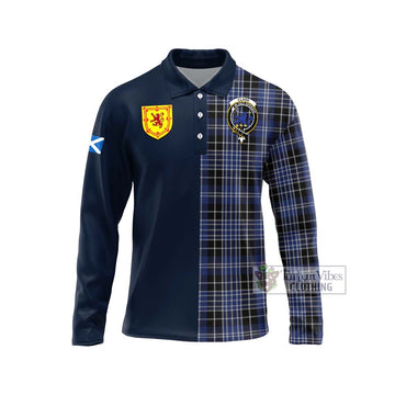 Clark (Lion) Tartan Long Sleeve Polo Shirt Alba with Scottish Lion Royal Arm Half Style