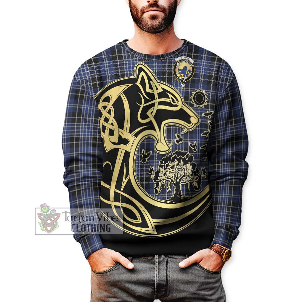 Clark (Lion) Tartan Sweatshirt with Family Crest Celtic Wolf Style Unisex - Tartan Vibes Clothing